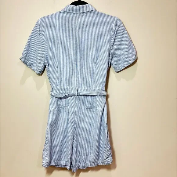 Boden Lucinda Romper Women 4R Linen Blue Stripe Shorts Beachy Preppy Resort - Picture 4 of 10